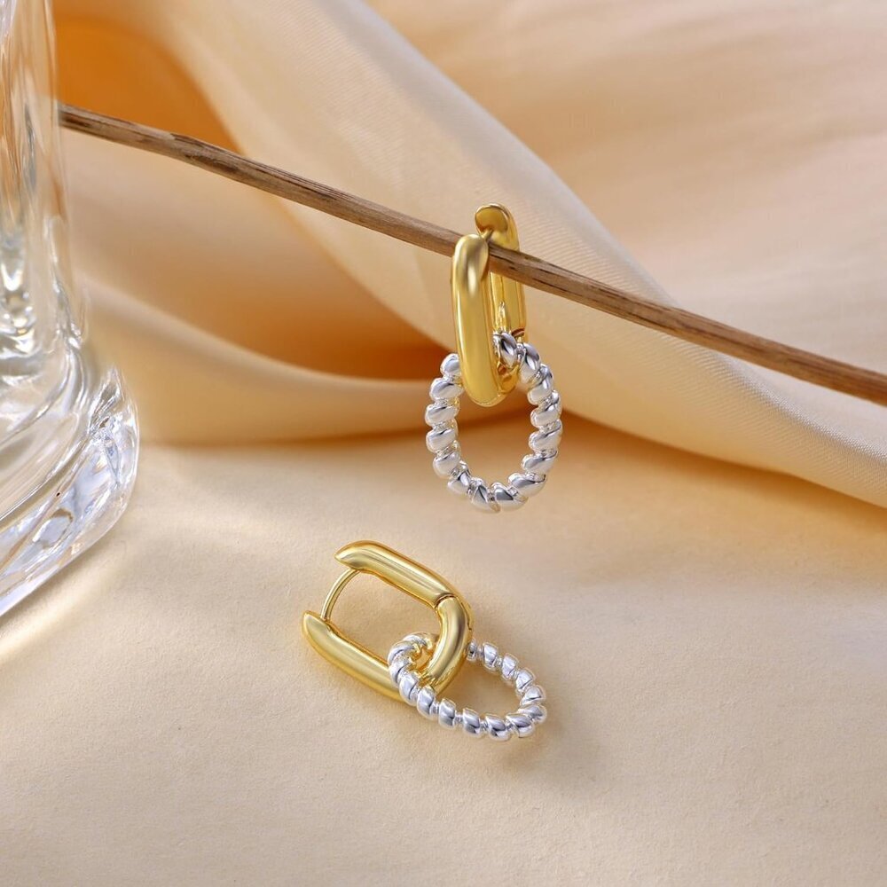 Silver Plated Hoop Earrings Women Double Two Tone Jewelry Gifts Safe - Picture 6 of 7